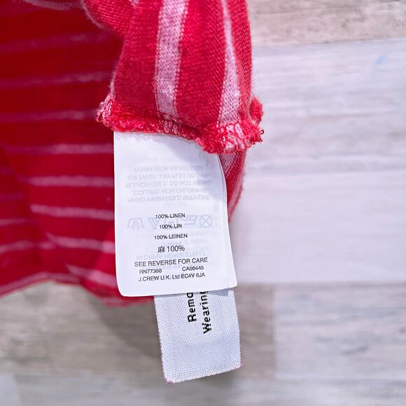 J CREW 100% Linen Striped V Neck Pocket Tee Red Pink Slub Knit Womens Small - Picture 5 of 5